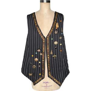 Vintage Black striped vest with unique dangly jewels trinkets trail size XXXL
